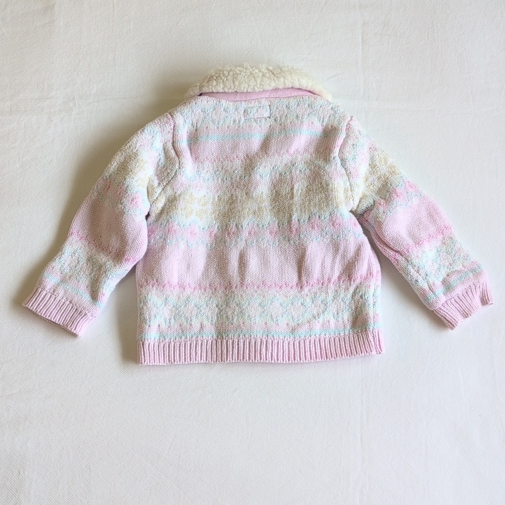 vintage Y2K babyGap fair isle faux fur collar knit cardigan sweater 12-18 months - Picture 11 of 11